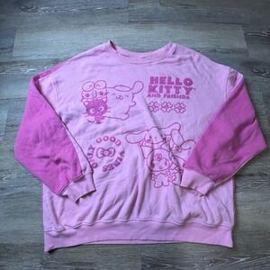 Sanrio Hello Kitty Sweatshirt Womens XL Pink Colorblock Graphic Crewneck‎ Sanrio